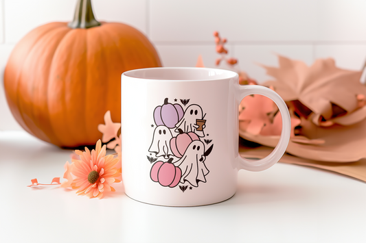 Cute Halloween Ghost, Pumpkins, and Bats 11oz Mug