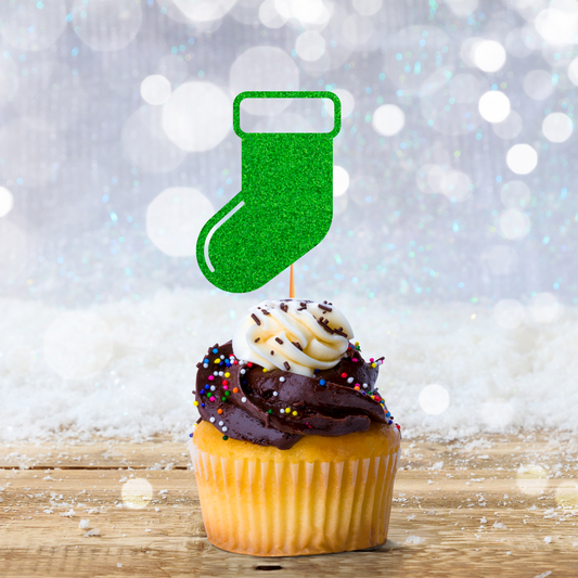 stocking cupcake topper. glitter christmas cupcake topper. holiday party decor