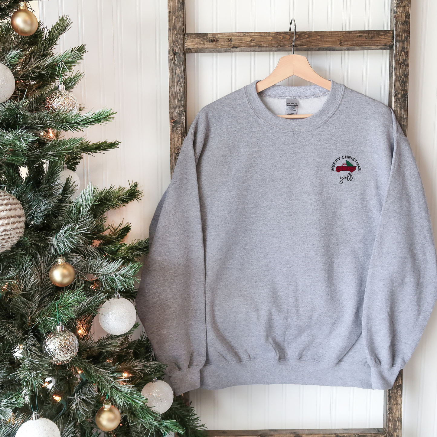 Merry Christmas Y'all Unisex Embroidered Crewneck Sweatshirt