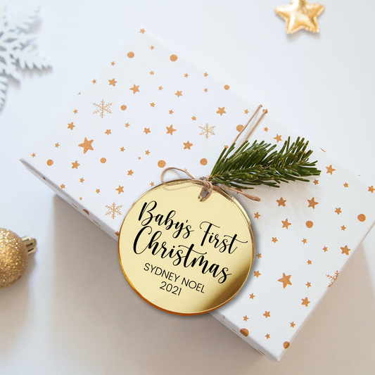 Baby's First Christmas | Personalized Gold Mirrored Ornament
