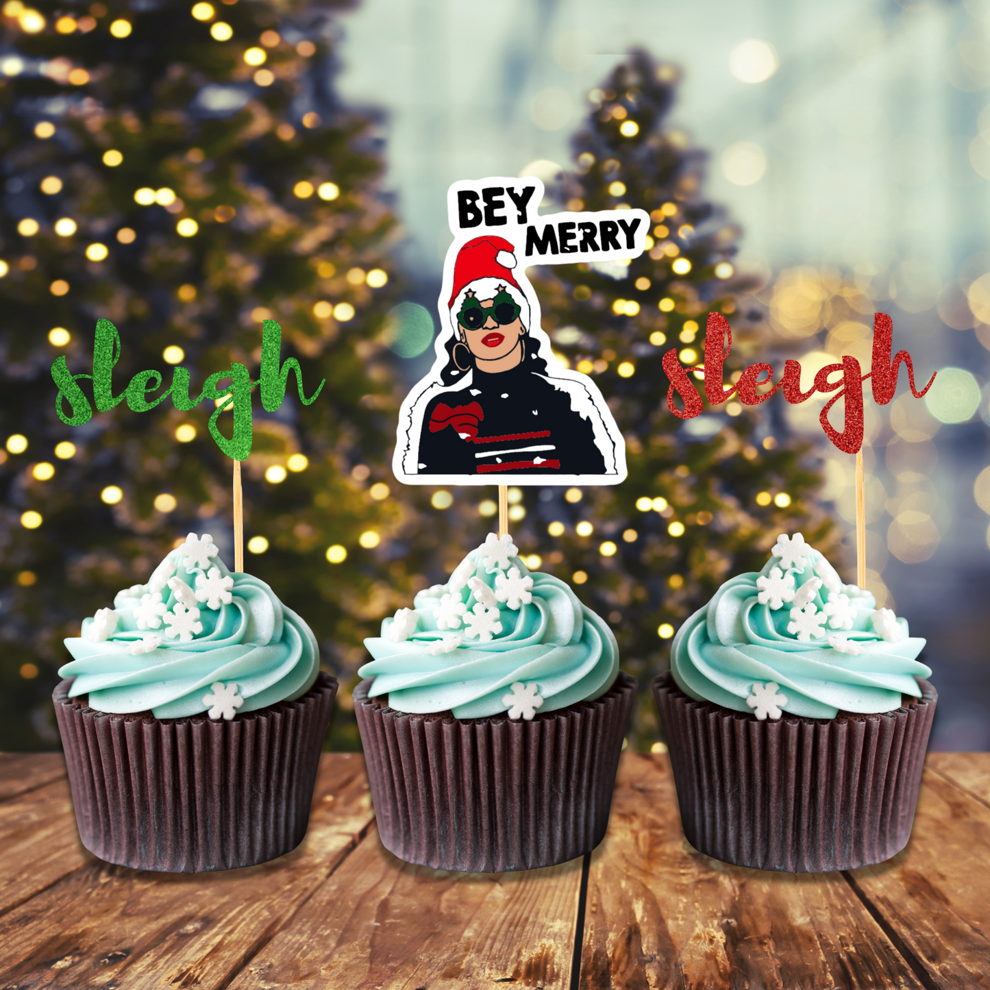 Bey Merry & Sleigh Cupcake Toppers