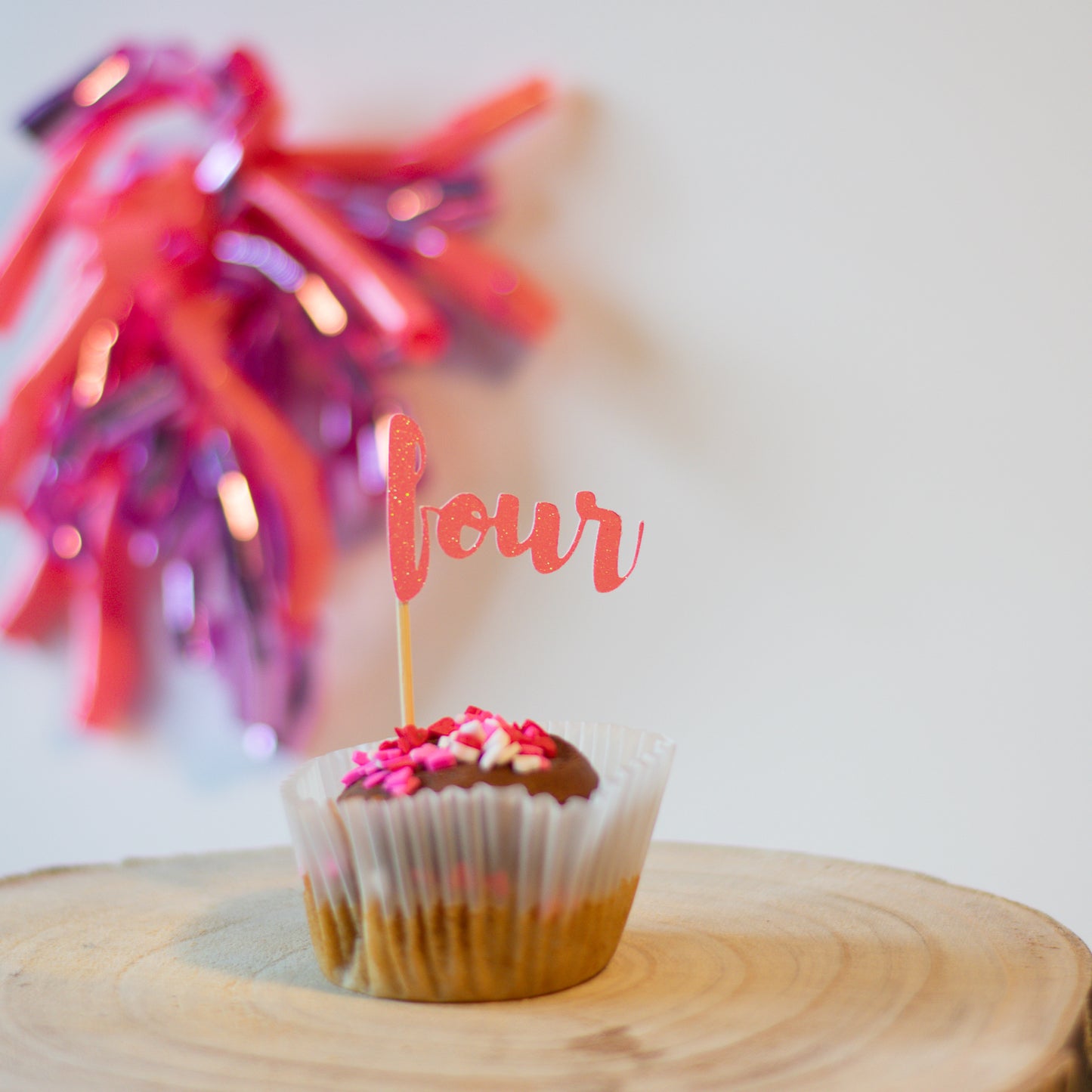 Four Glitter Cupcake Toppers Pack