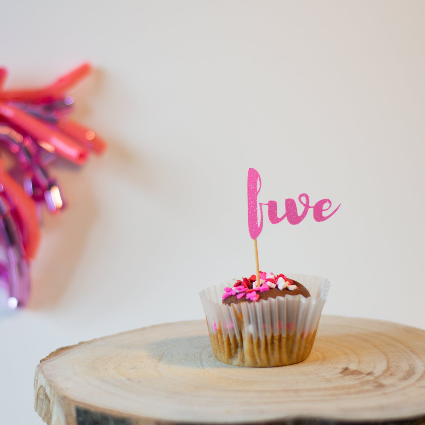 Five Glitter Cupcake Toppers Pack