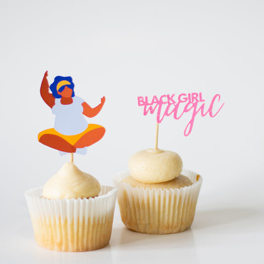 Black Woman Yoga Pose Cupcake Toppers