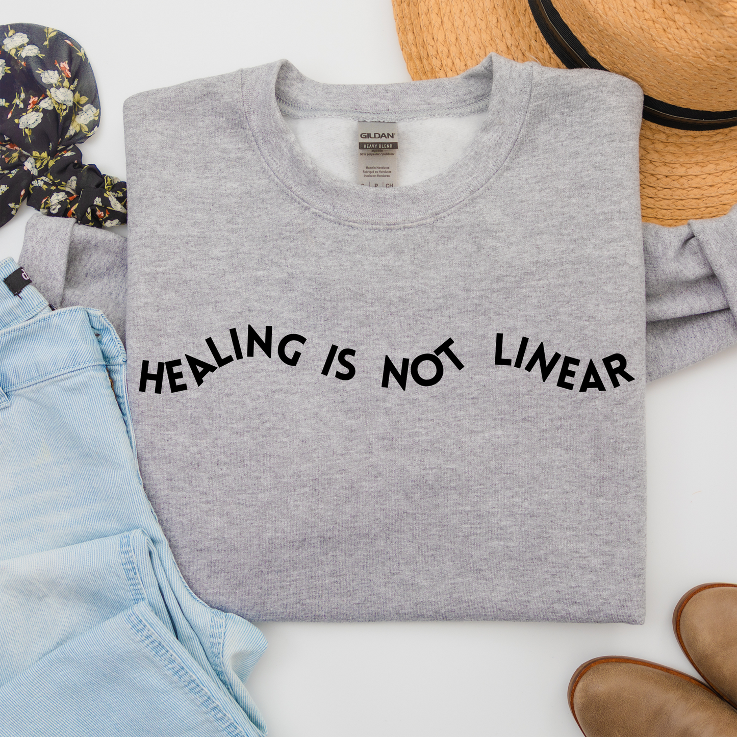 Healing Is Not Linear Crewneck Sweatshirt - Sport Grey