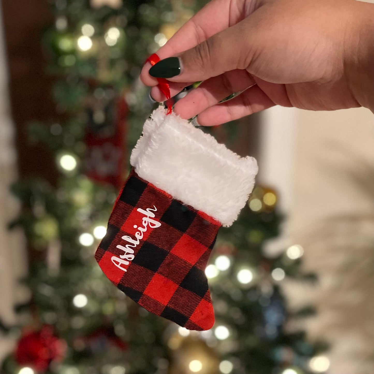 Mini Custom Buffalo Plaid Christmas Stocking