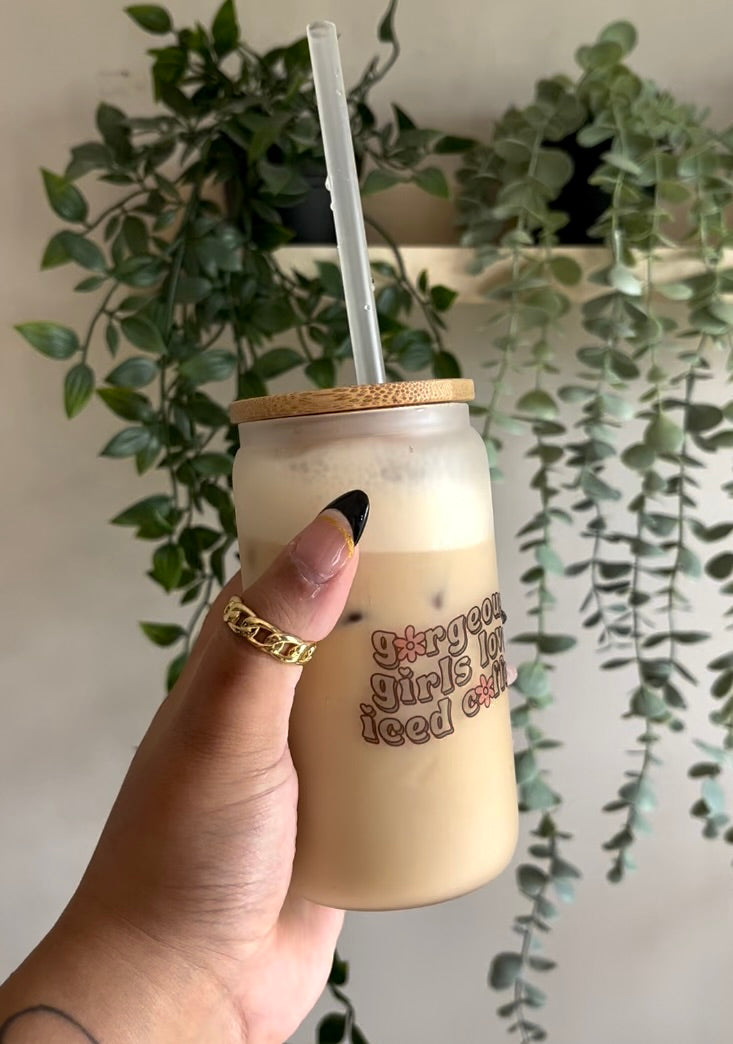 Gorgeous Girls Love Iced Coffee Frosted Beer Can Glass | 12oz