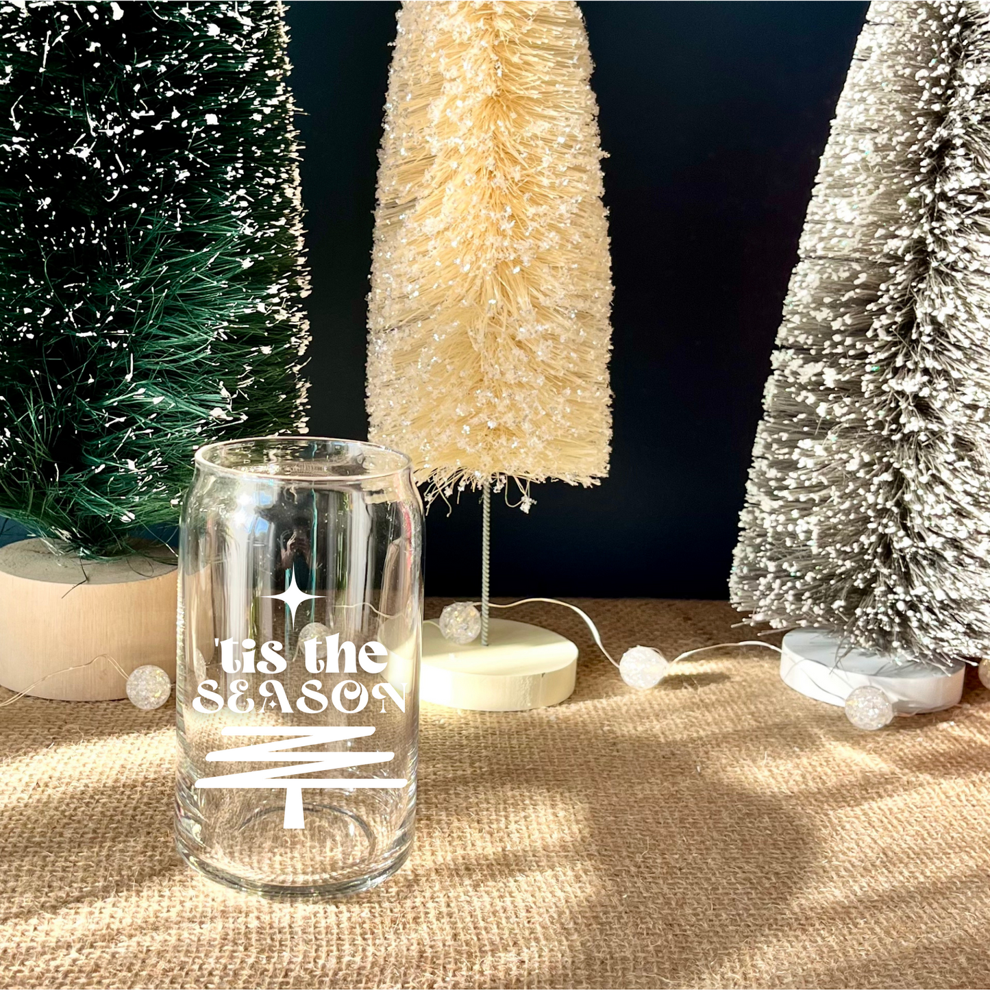 Tis the Season Christmas Tree Beer Can Glass 16oz