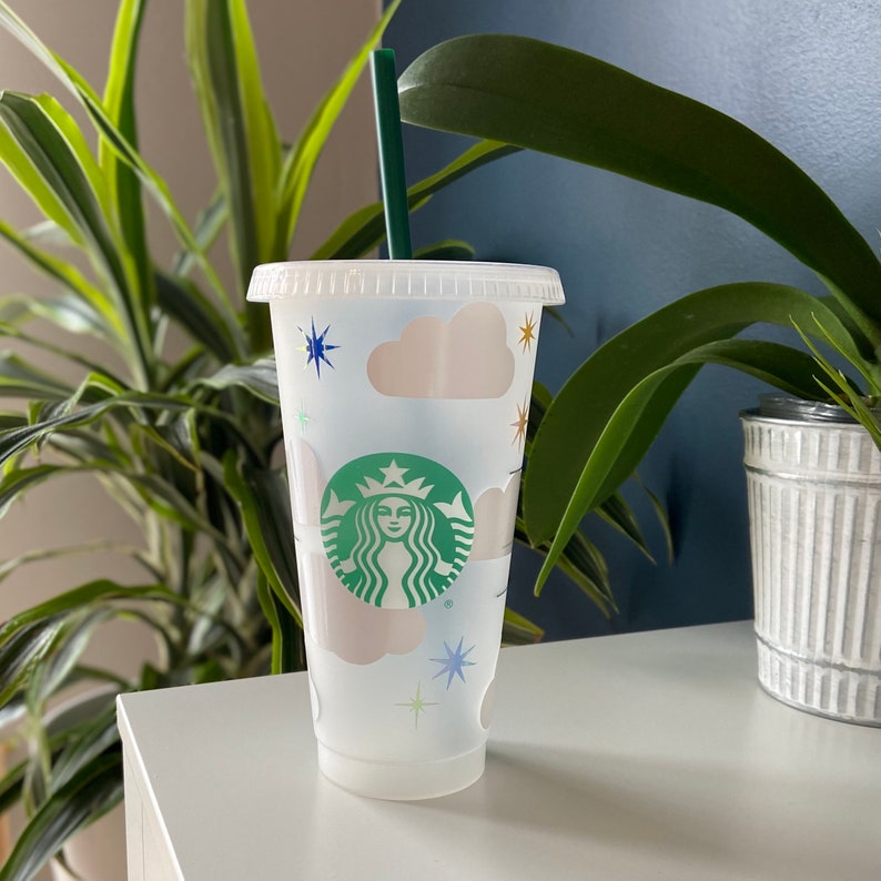 Clouds and Holographic Pastel Stars Starbucks Cold Cup | 24oz