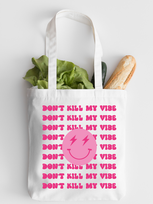 Don't Kill My Vibe Retro Smiley Face Tote Bag