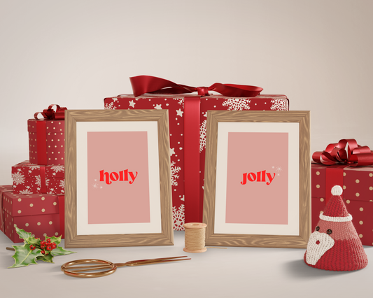 holly jolly poster digital print two pack