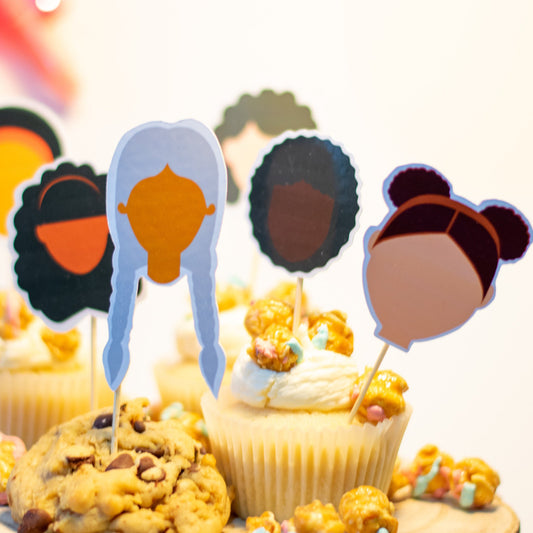 Assorted Curly Hair Cupcake Toppers / Natural Hair Cupcake Toppers