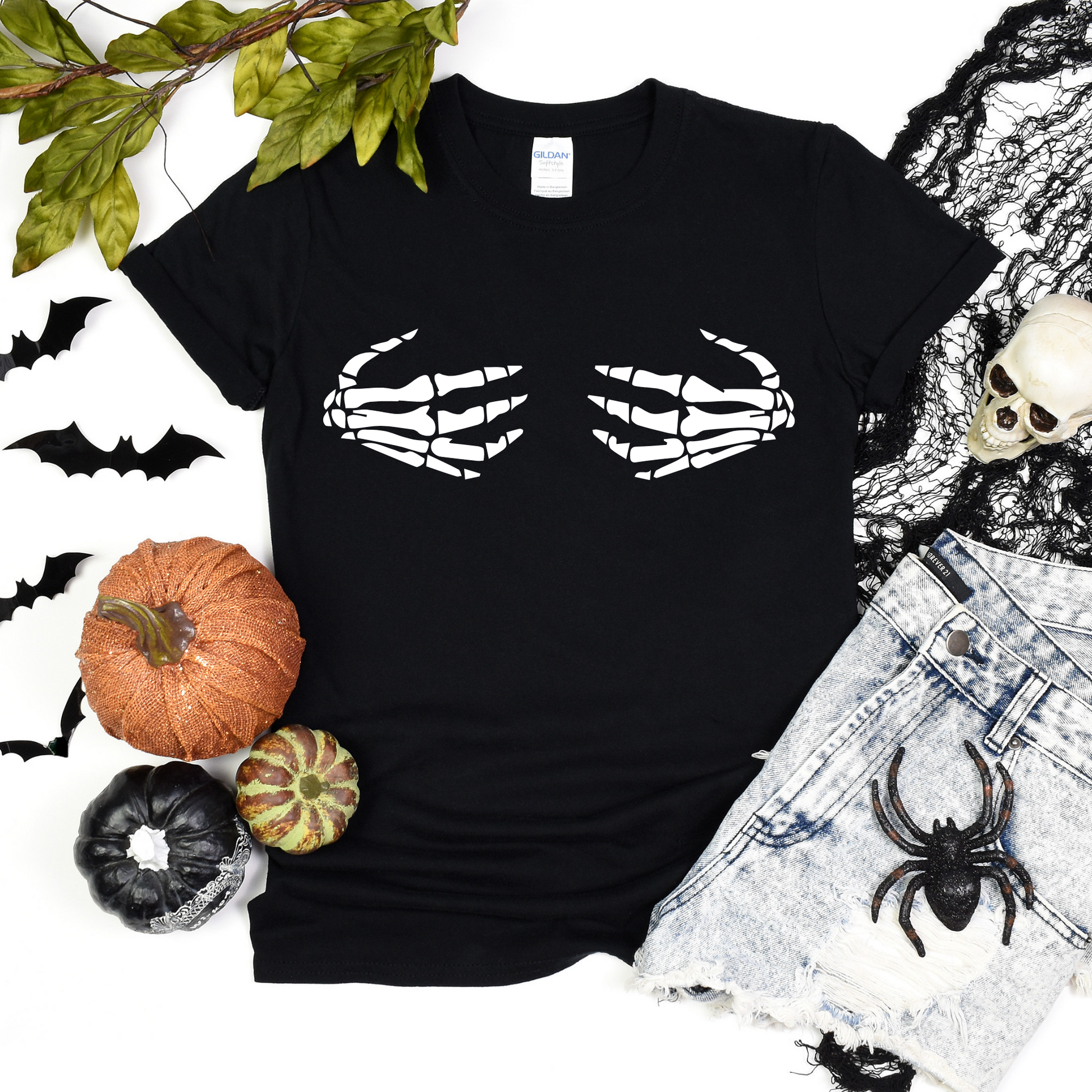 Skeleton Hand Print Boob Tube Halloween Party Costume Strapless Bandeau  Vest Bra